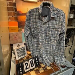 MNML Men's Raw Edge Flannel Shirt Oversized Button Up